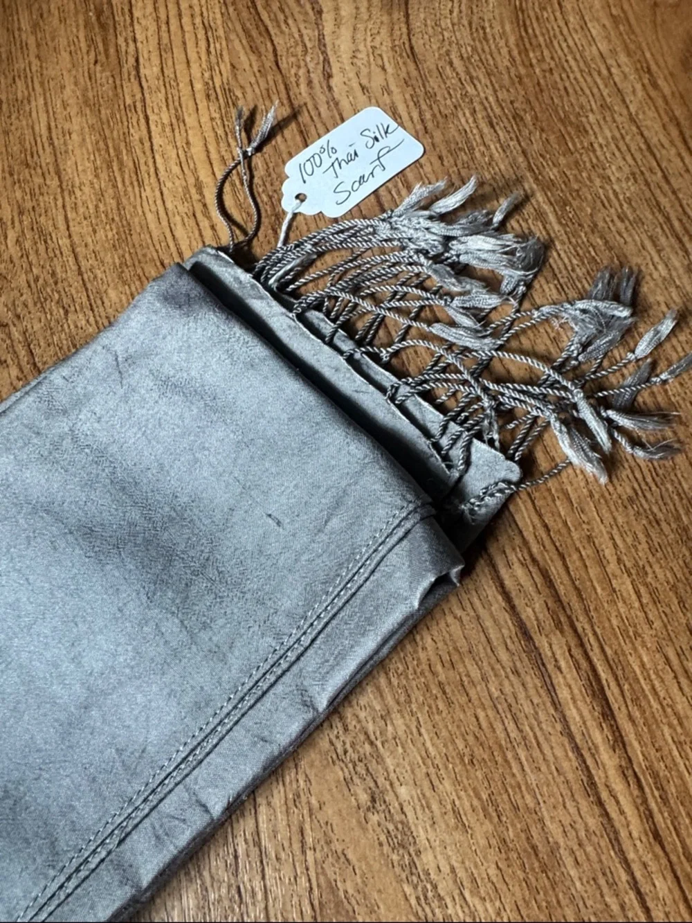 NWT Silk Scarf with Fringe - Gray